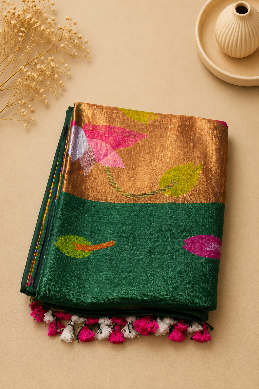 Linen Silk Jamdani - Beautiful green