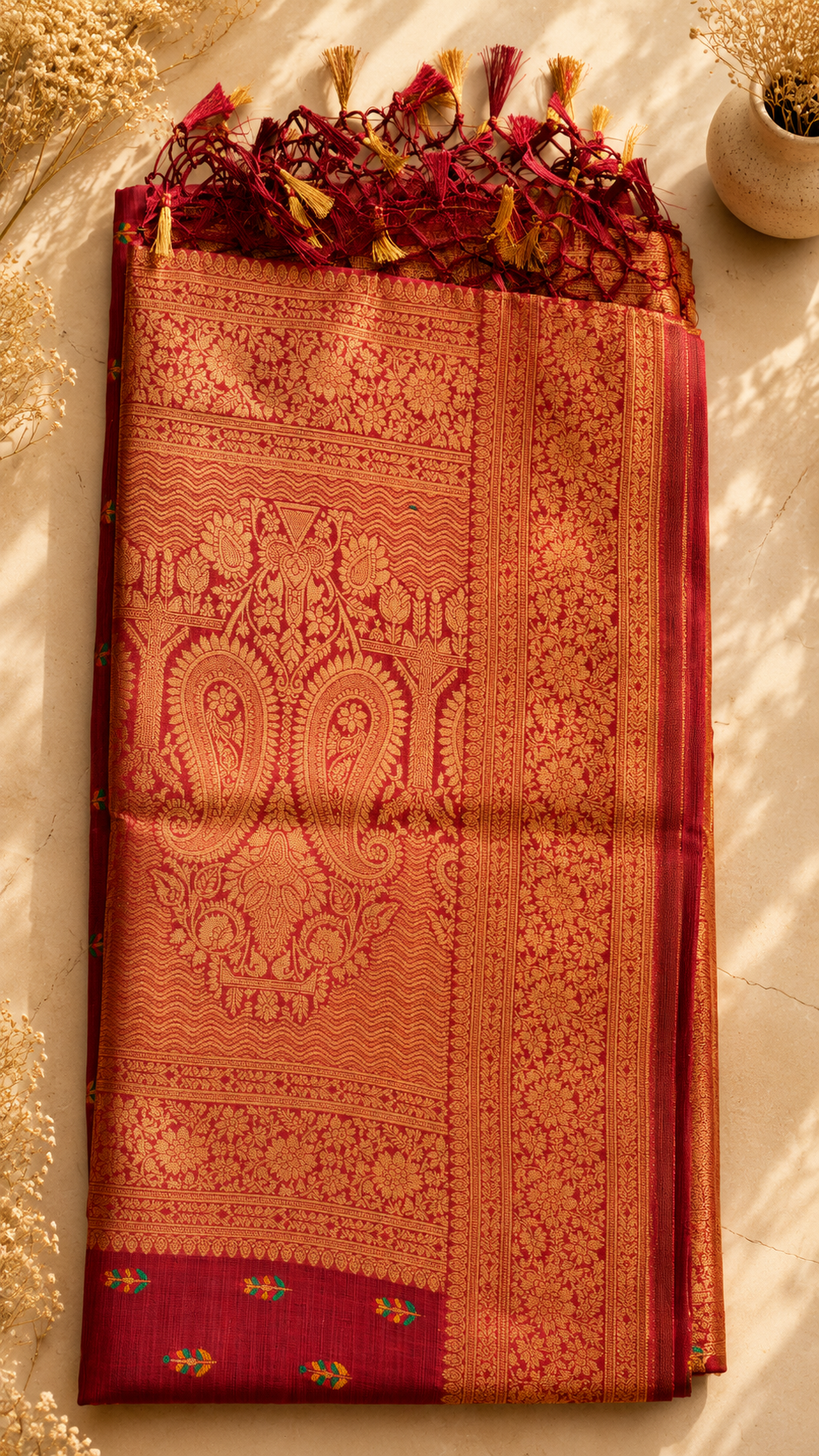Assam Tussar Silk Saree (Maroon) | Handwoven Traditional Ethnic Wear