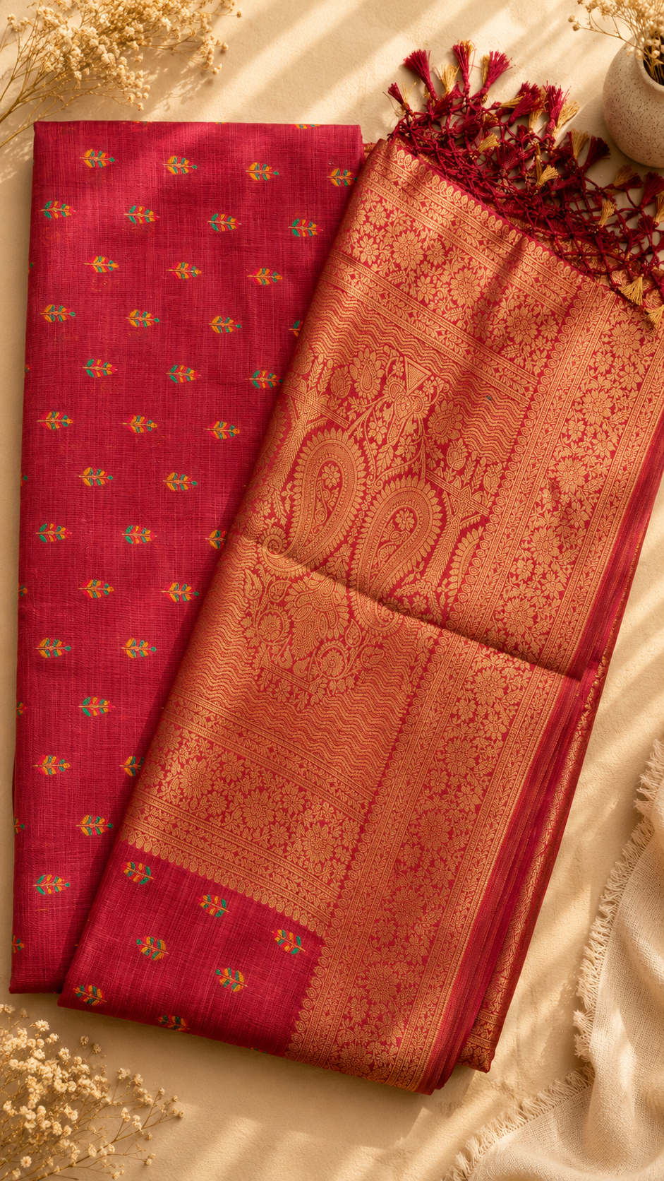 Assam Tussar Silk Saree (Maroon) | Handwoven Traditional Ethnic Wear