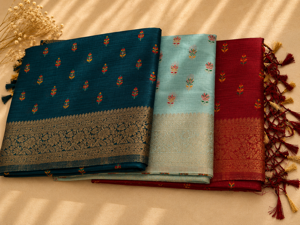 Assam Tussar Silk Saree (Turquoise) | Handwoven Traditional Ethnic Wear