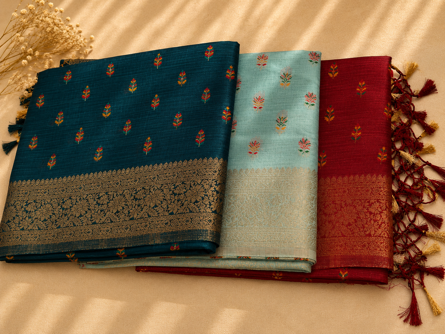 Assam Tussar Silk Saree (Turquoise) | Handwoven Traditional Ethnic Wear