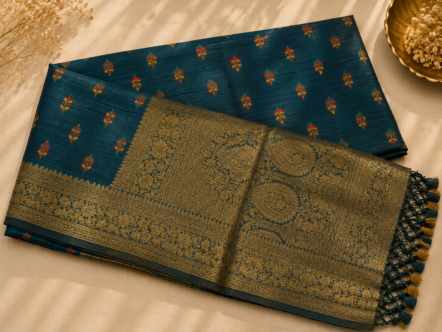 Assam Tussar Silk Saree (Green) | Handwoven Traditional Ethnic Wear