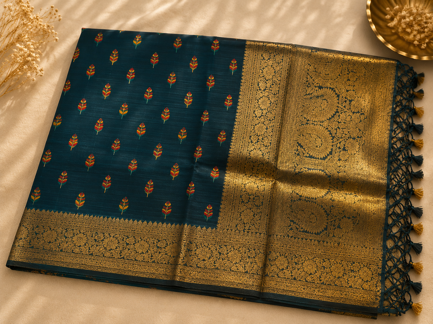 Assam Tussar Silk Saree (Green) | Handwoven Traditional Ethnic Wear