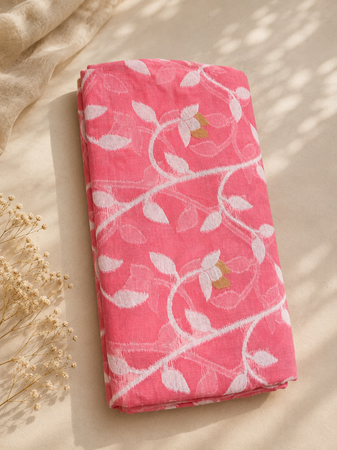 Jamdani Cotton Saree (Coral) | Handwoven Heritage Ethnic Wear