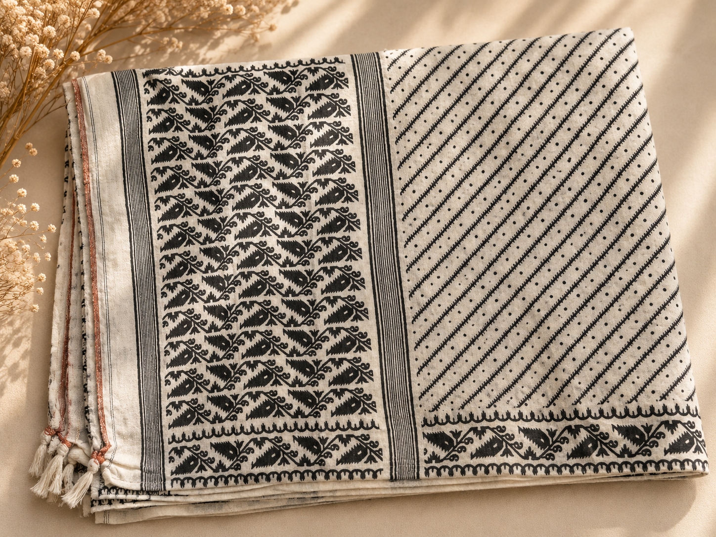 Jamdani Soft Cotton Saree (Black & White) | Handwoven Heritage Ethnic Wear