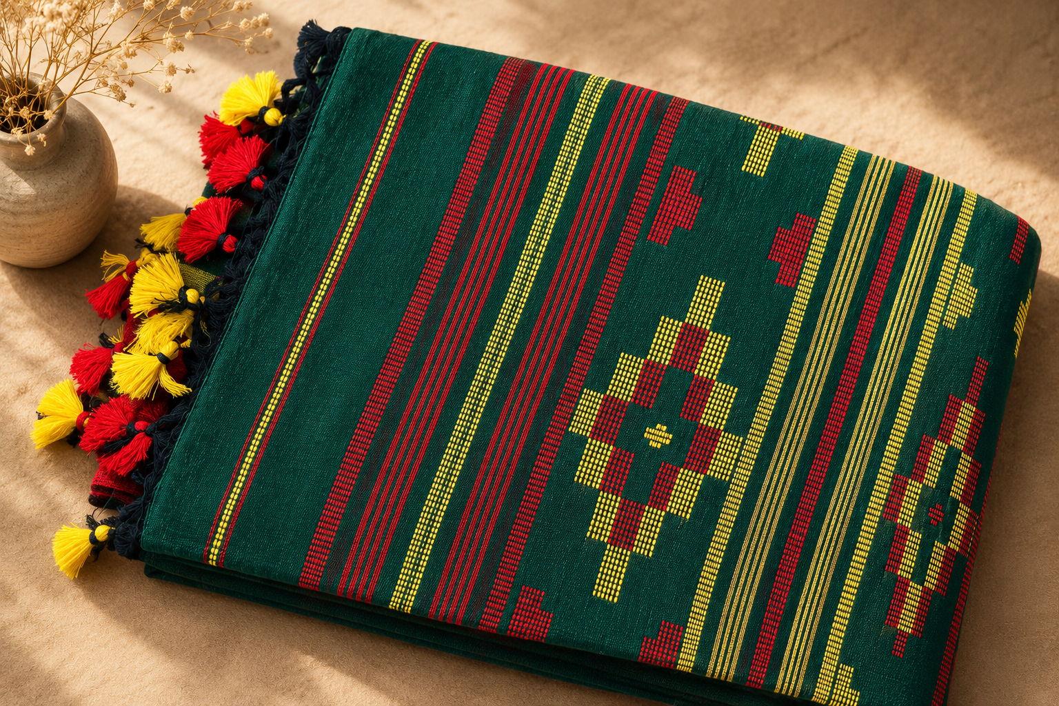 Bangladeshi Cotton Saree (Green) | Handwoven Everyday Ethnic Wear