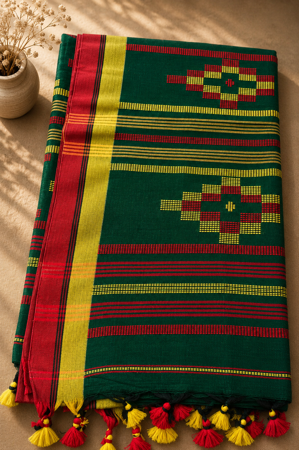 Bangladeshi Cotton Saree (Green) | Handwoven Everyday Ethnic Wear