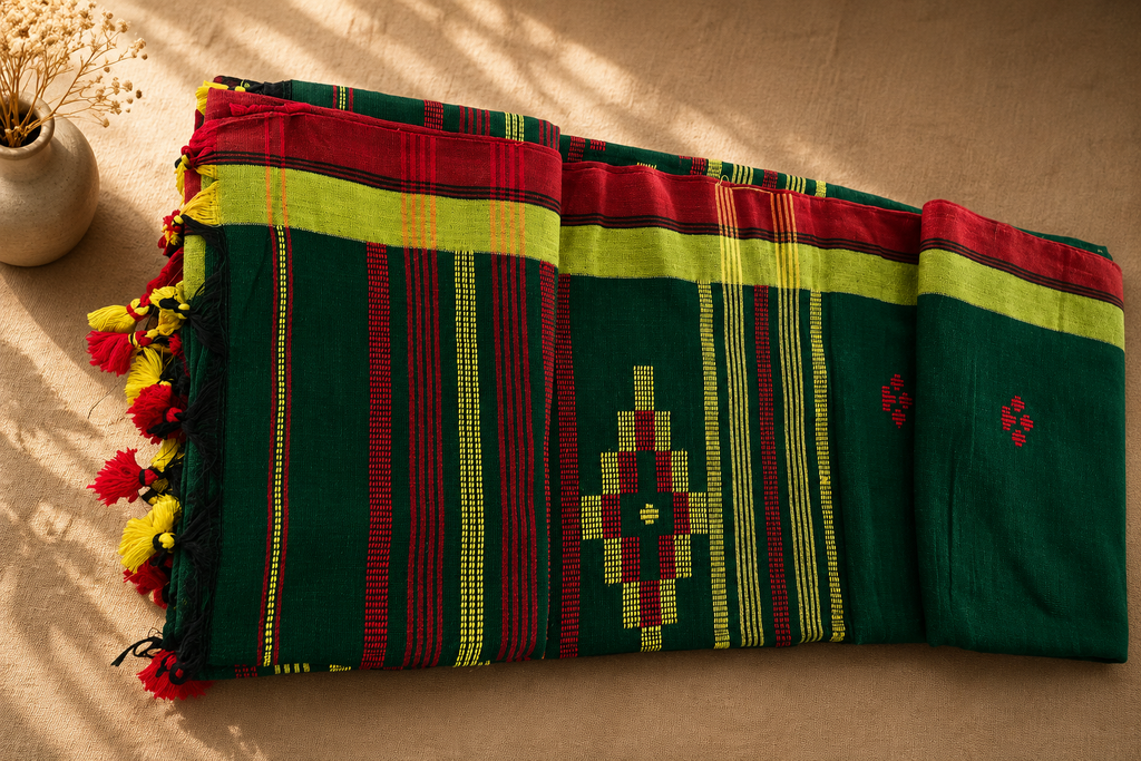 Bangladeshi Cotton Saree (Green) | Handwoven Everyday Ethnic Wear