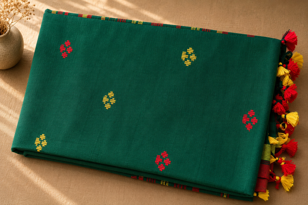 Bangladeshi Cotton Saree (Green) | Handwoven Everyday Ethnic Wear