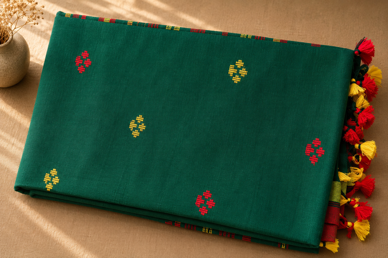 Bangladeshi Cotton Saree (Green) | Handwoven Everyday Ethnic Wear