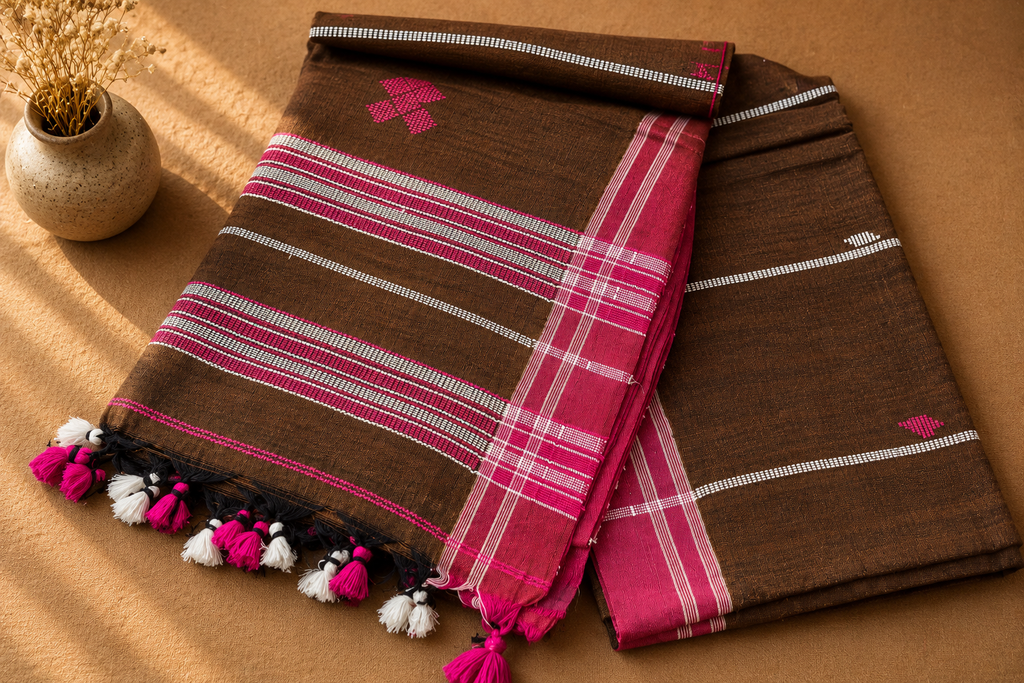 Bangladeshi Cotton Saree (Brown) | Handwoven Everyday Ethnic Wear