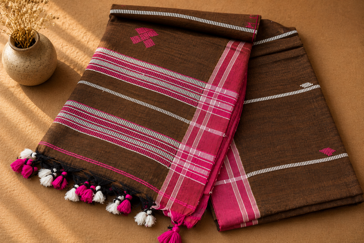 Bangladeshi Cotton Saree (Brown) | Handwoven Everyday Ethnic Wear