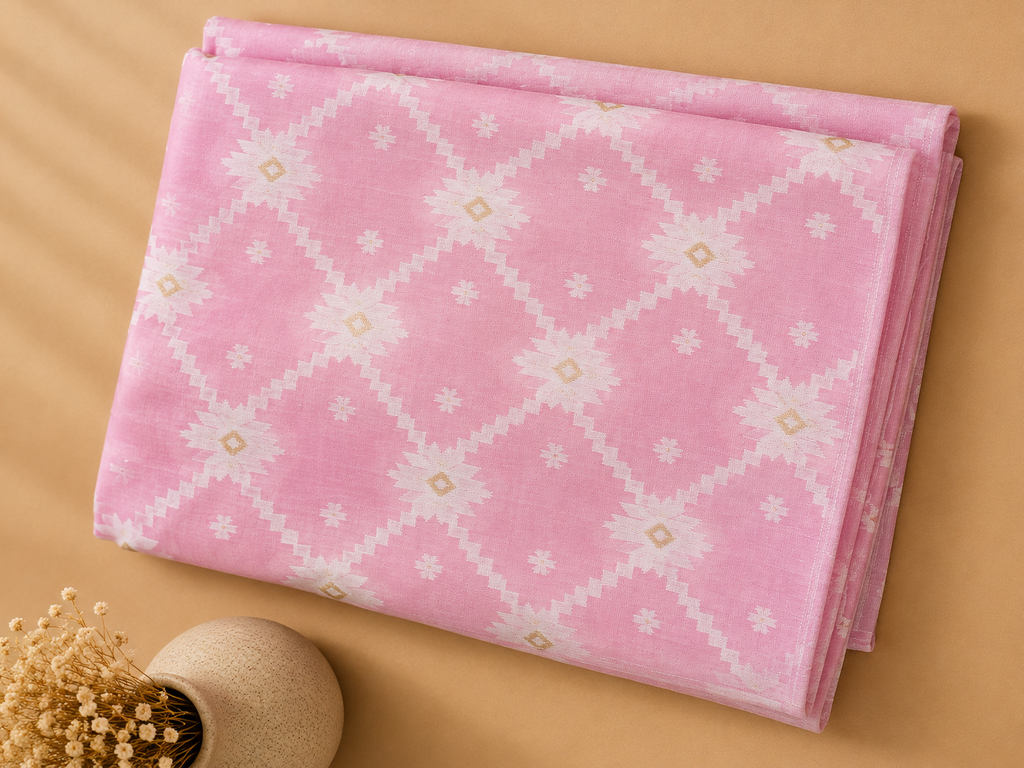 Jamdani Cotton Saree (Baby Pink) | Handwoven Heritage Ethnic Wear