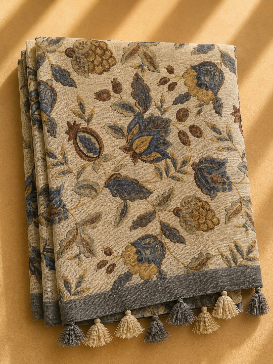 Linen Cotton Saree (Bluish) | Breathable Everyday Elegance