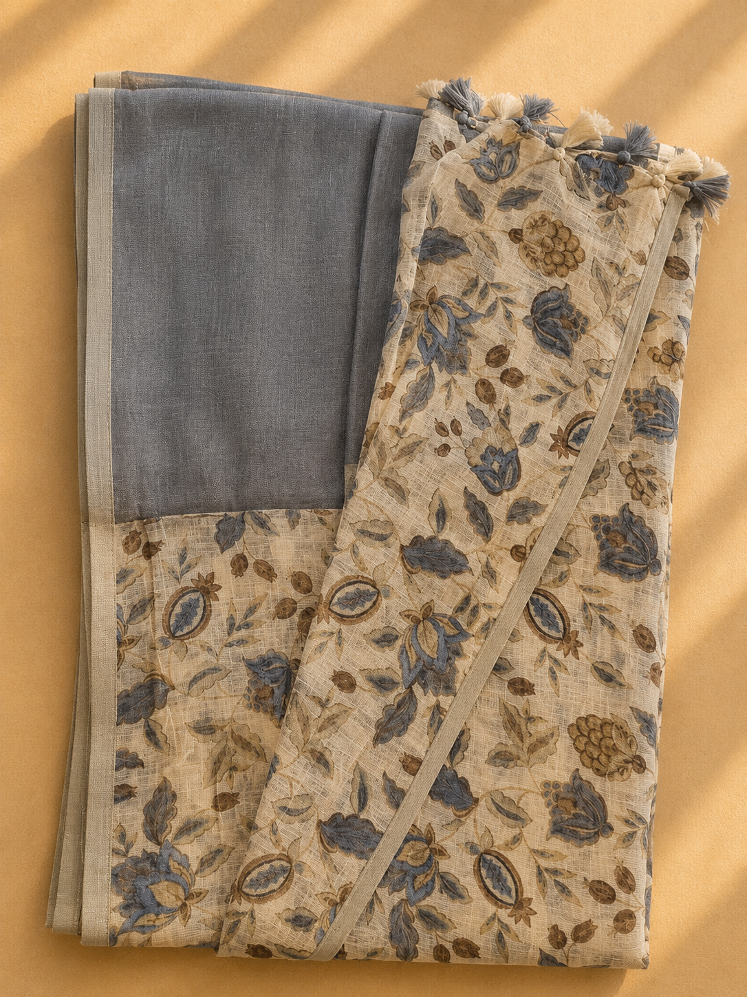 Linen Cotton Saree (Bluish) | Breathable Everyday Elegance