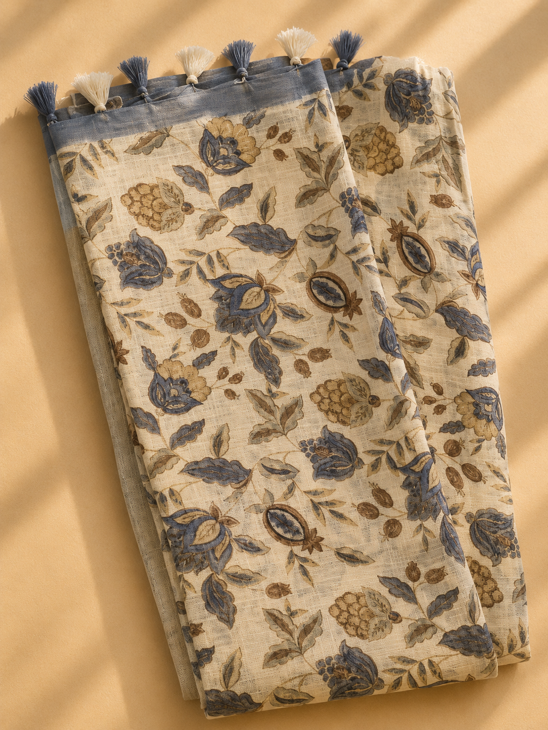 Linen Cotton Saree (Bluish) | Breathable Everyday Elegance