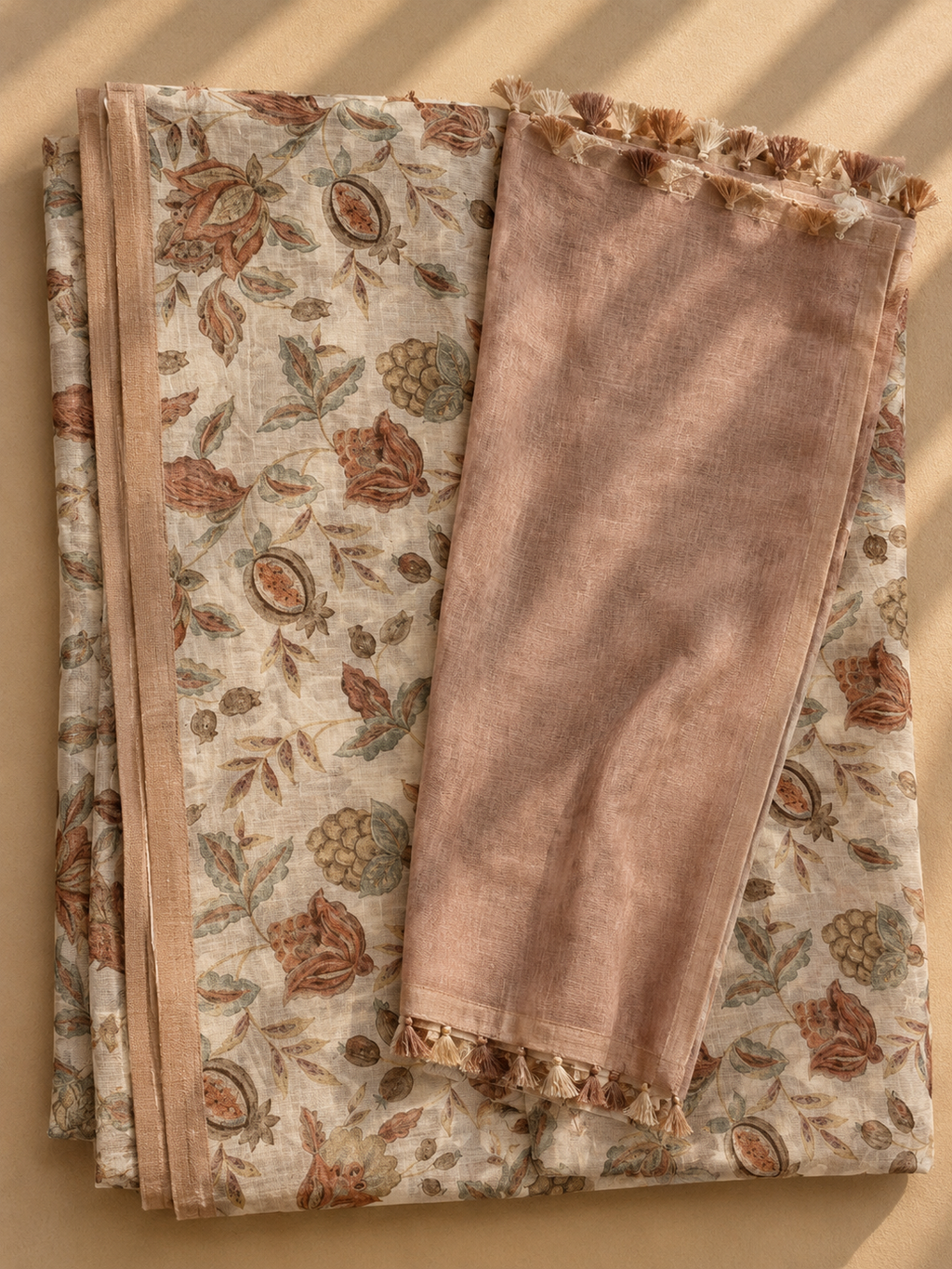 Linen Cotton Saree (Pinkish) | Breathable Everyday Elegance