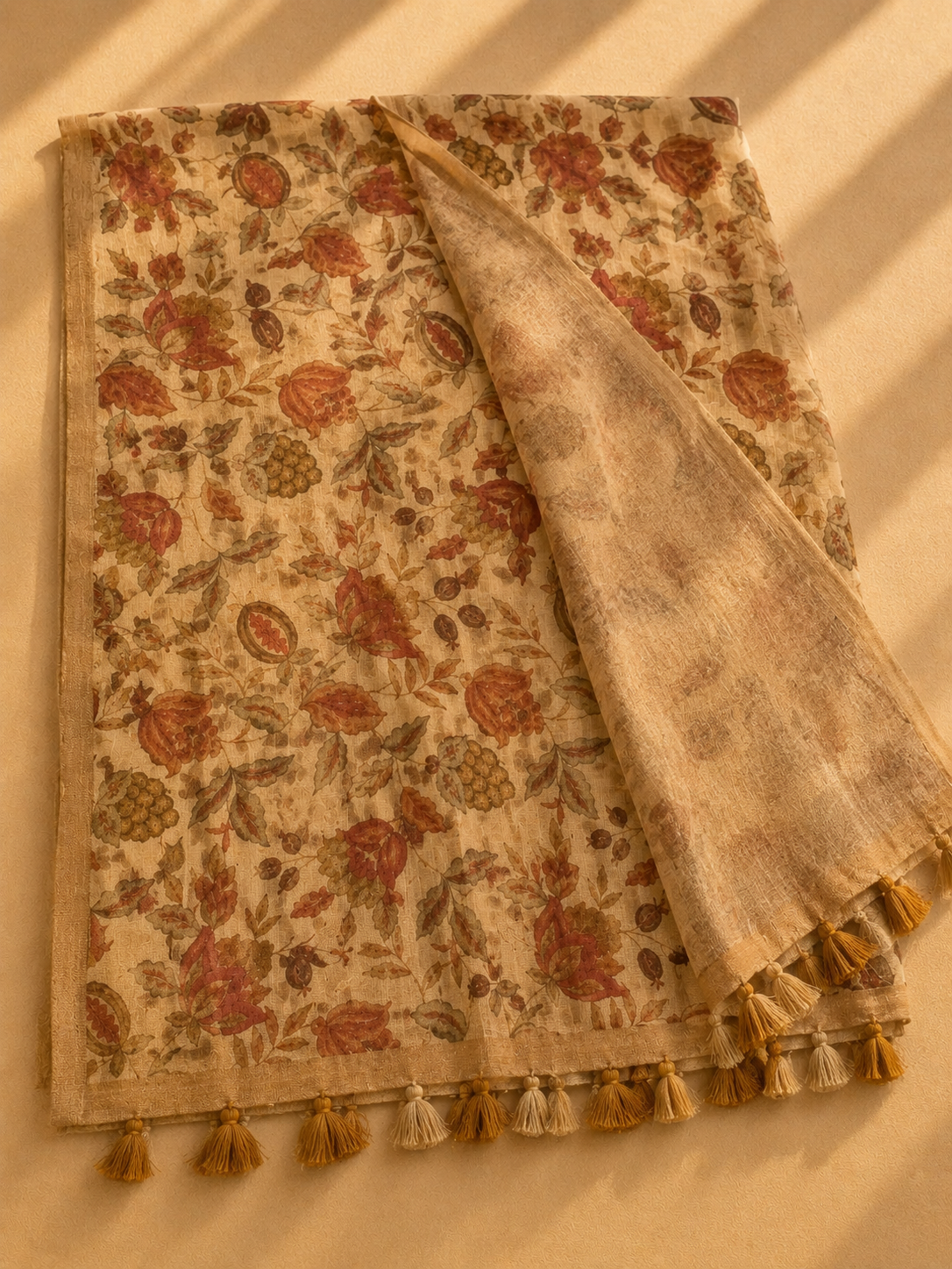 Linen Cotton Saree (Orangish) | Breathable Everyday Elegance