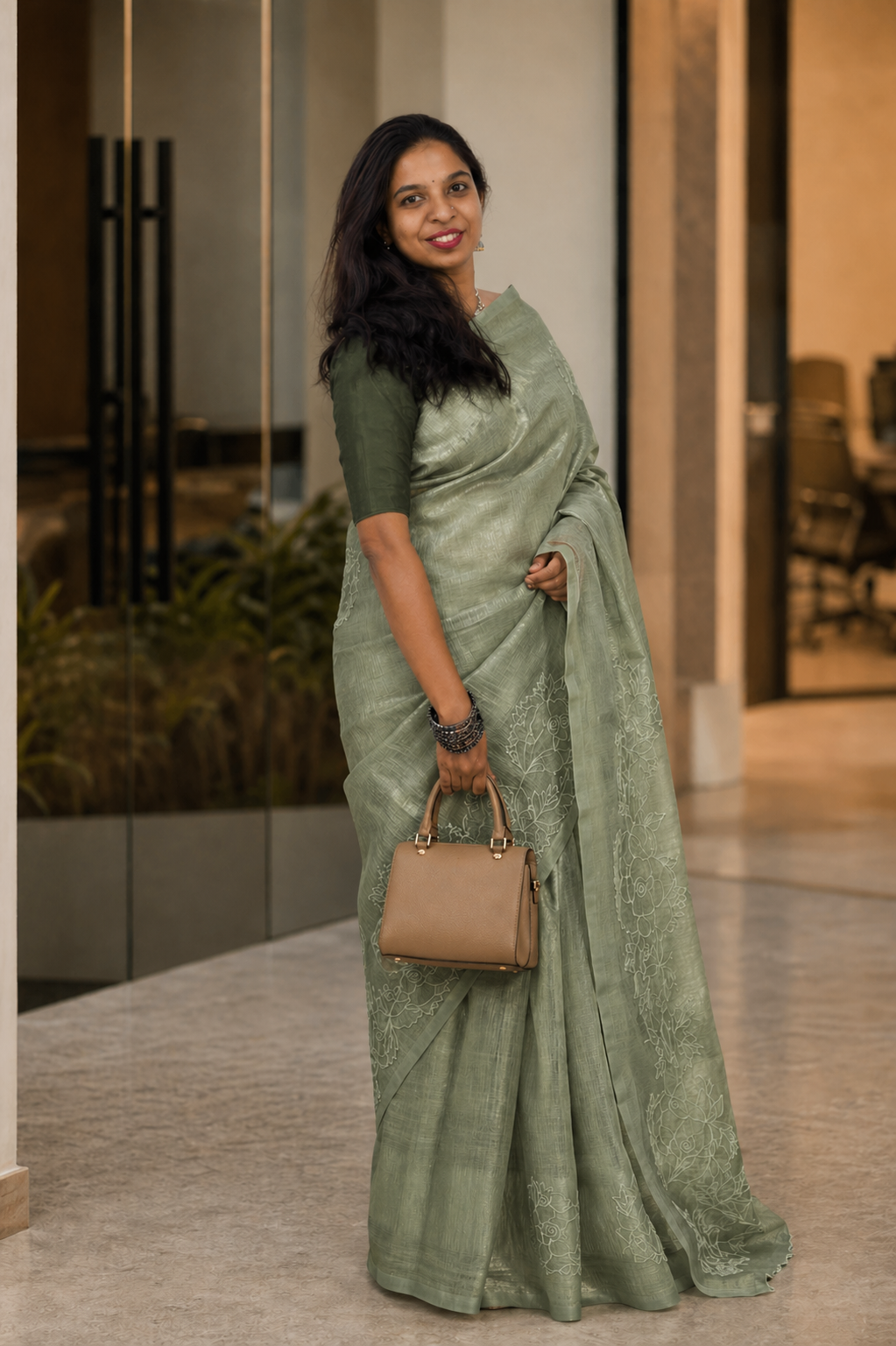Tissue Organza Saree (Green) – Lightweight & Elegant