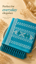 Pure Jamdani Tussar Silk Saree (Turquoise)