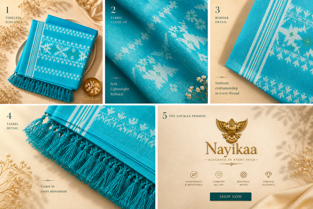 Pure Jamdani Tussar Silk Saree (Turquoise)