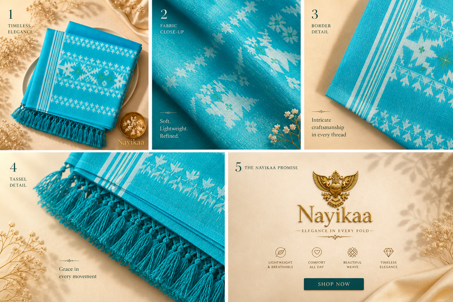 Pure Jamdani Tussar Silk Saree (Turquoise)