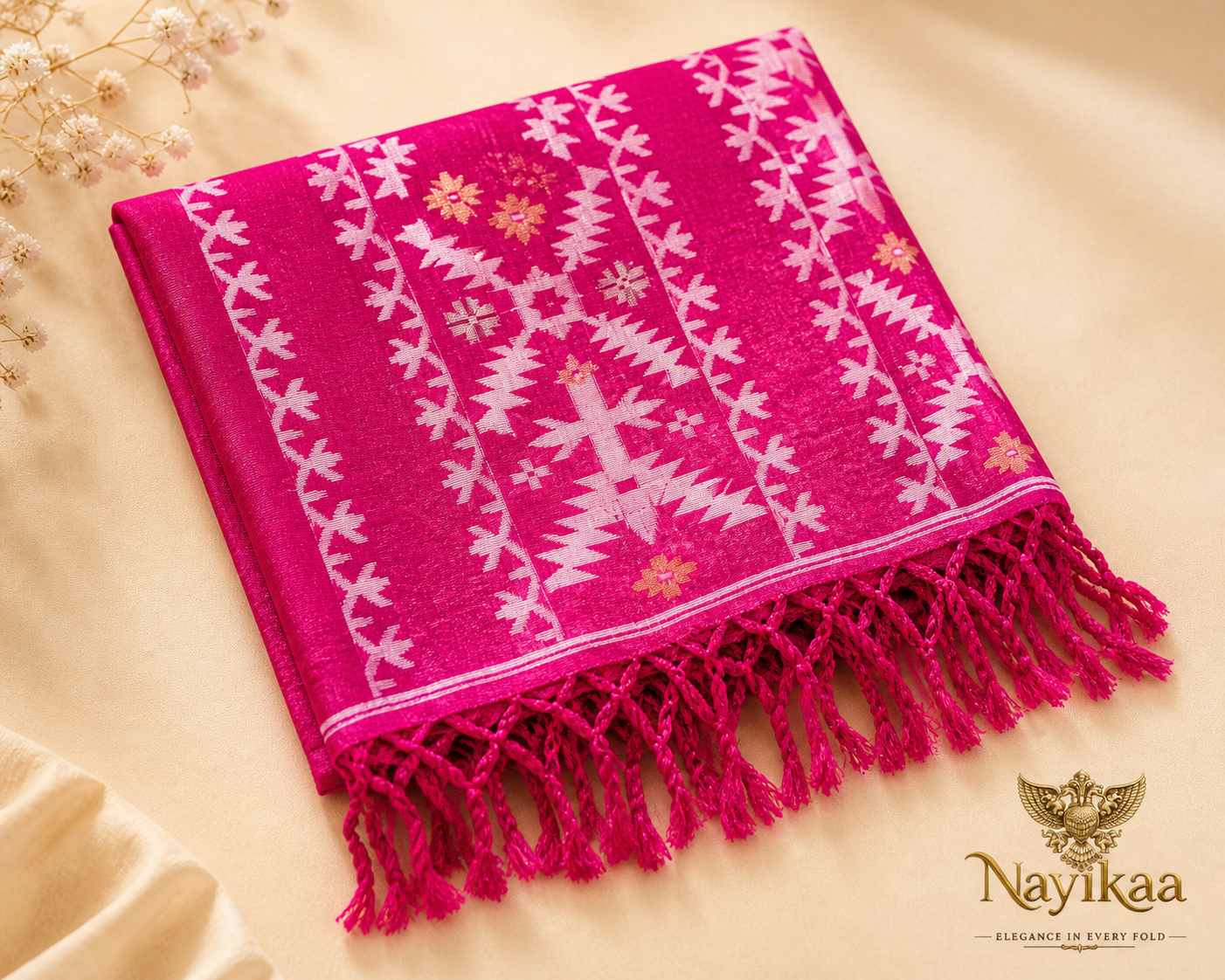 Pure Jamdani Tussar Silk Saree (Pink)