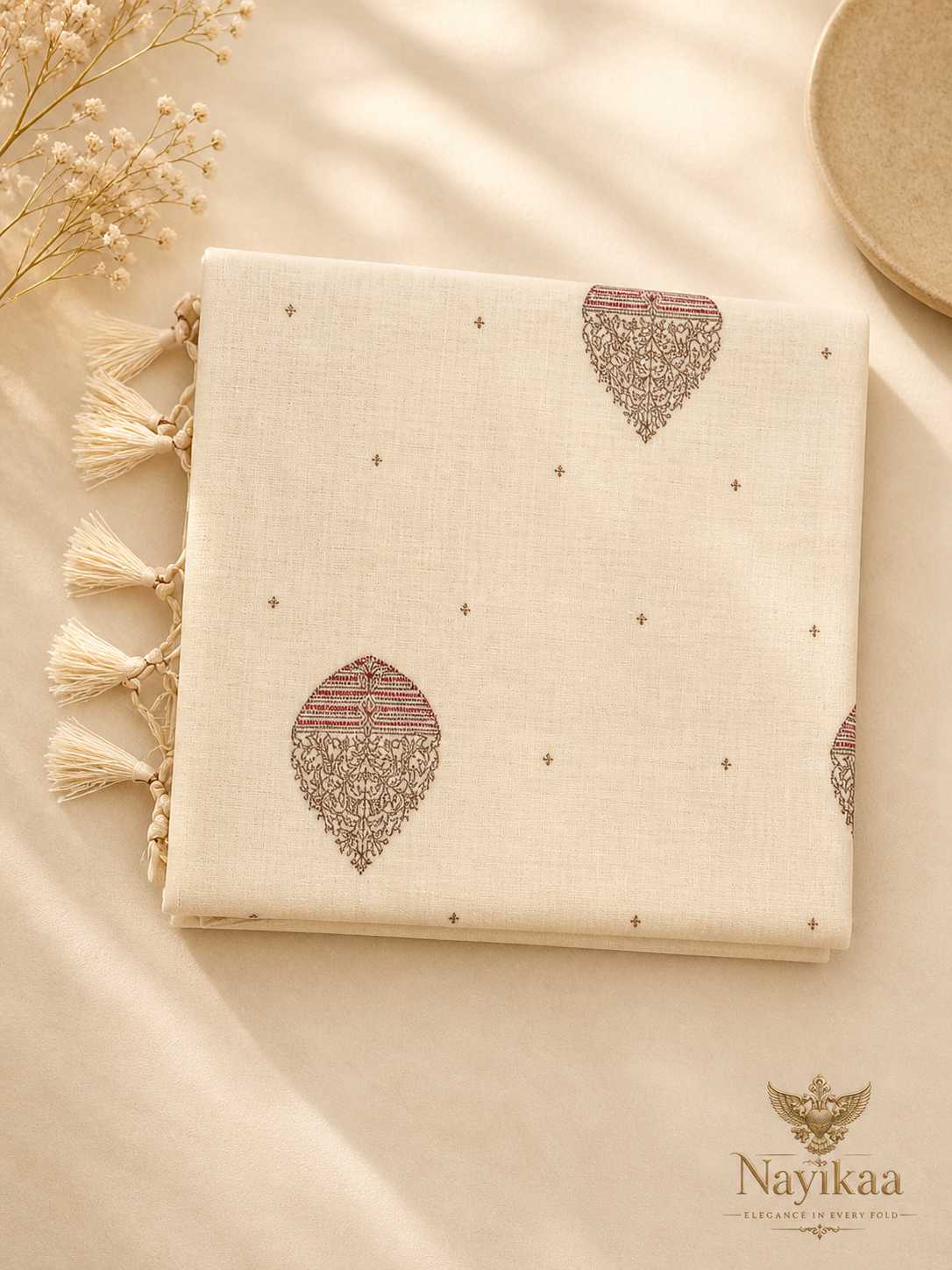 Cotton Saree (Beige and Red) | Handwoven Everyday Wear