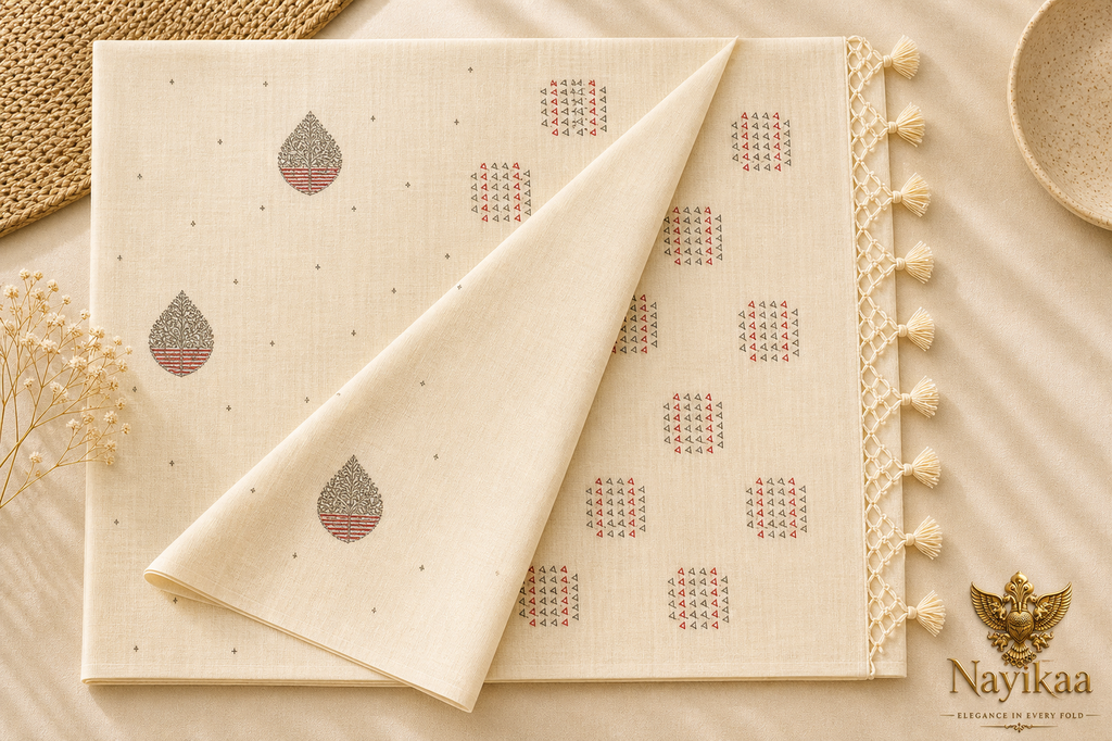 Cotton Saree (Beige and Red) | Handwoven Everyday Wear