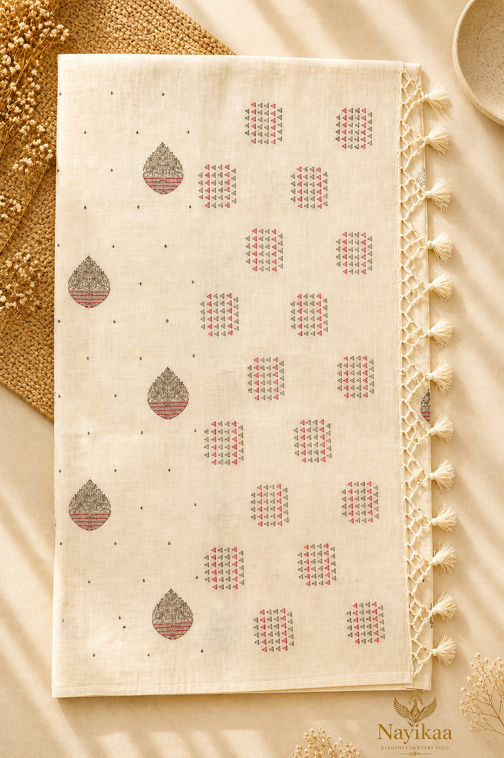 Cotton Saree (Beige and Red) | Handwoven Everyday Wear