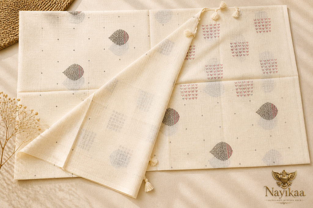Cotton Saree (Beige and Red) | Handwoven Everyday Wear