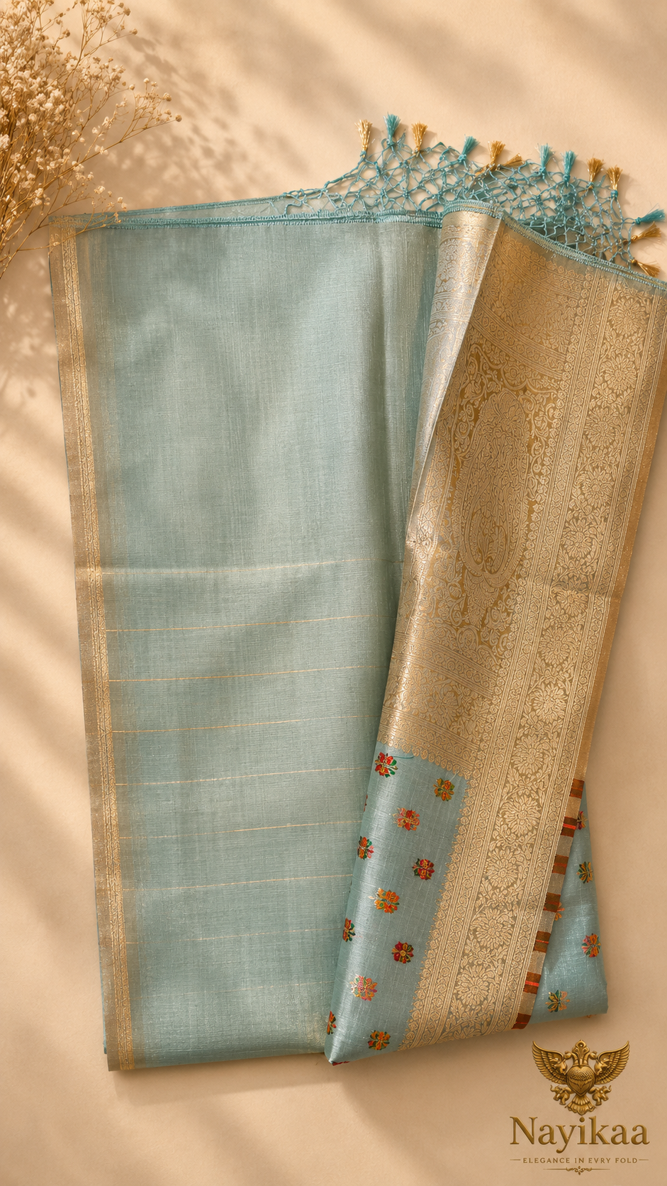 Assam Tussar Silk Saree (Turquoise) | Handwoven Traditional Ethnic Wear