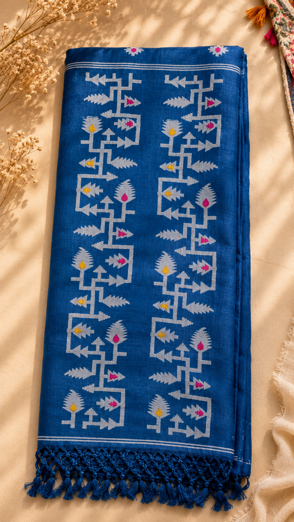 Pure Jamdani Tussar Silk Saree (Blue)