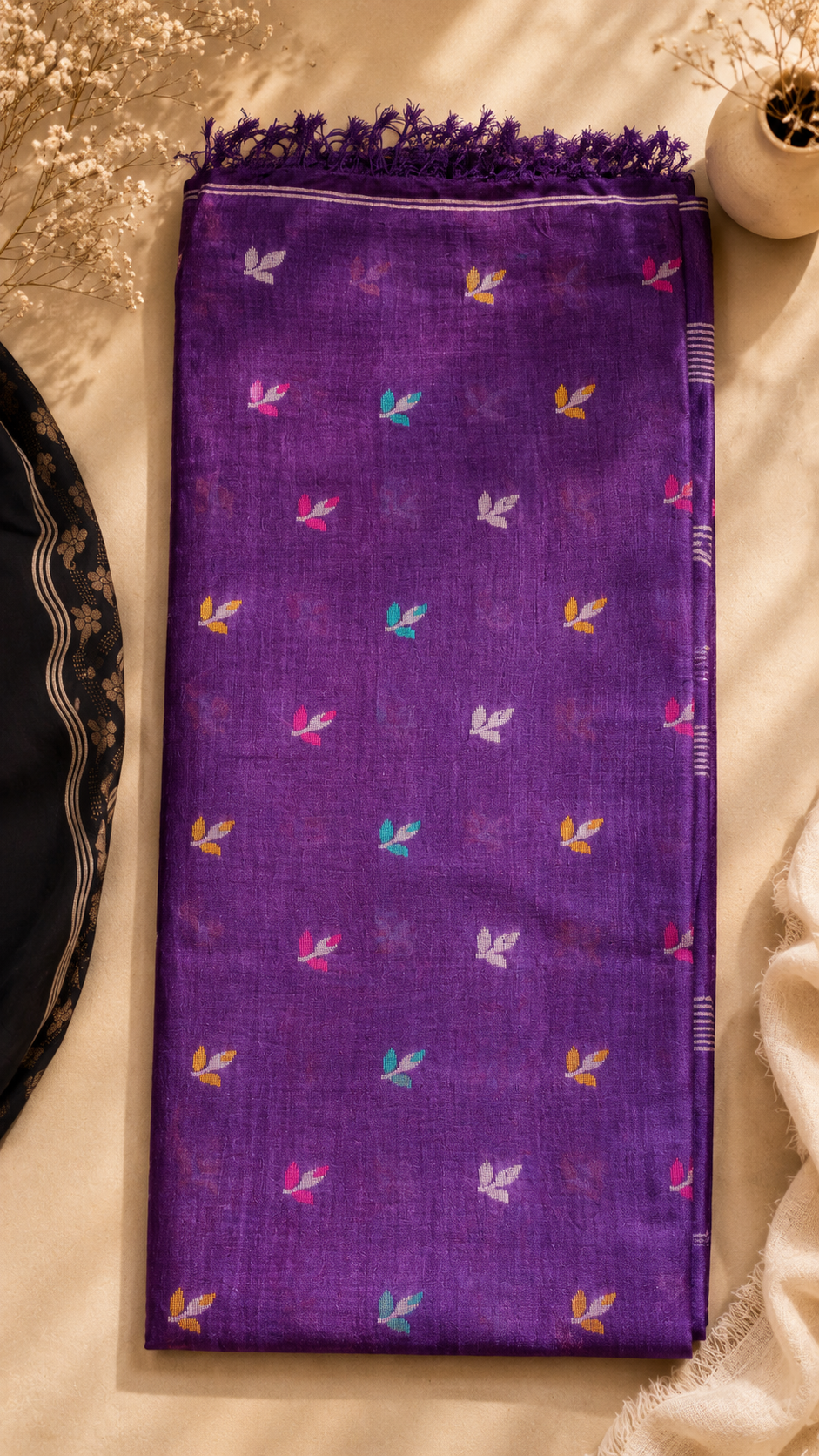 Pure Jamdani Tussar Silk Saree (Purple)