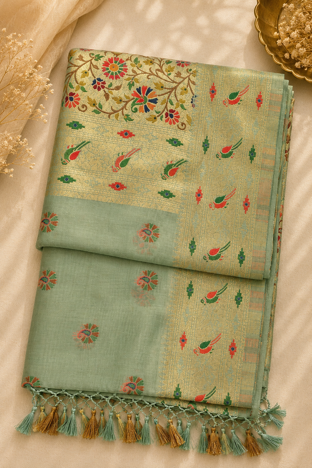 Pure Tripura Tussar Saree (Turquoise)
