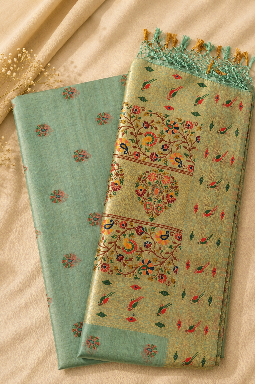 Pure Tripura Tussar Saree (Turquoise)