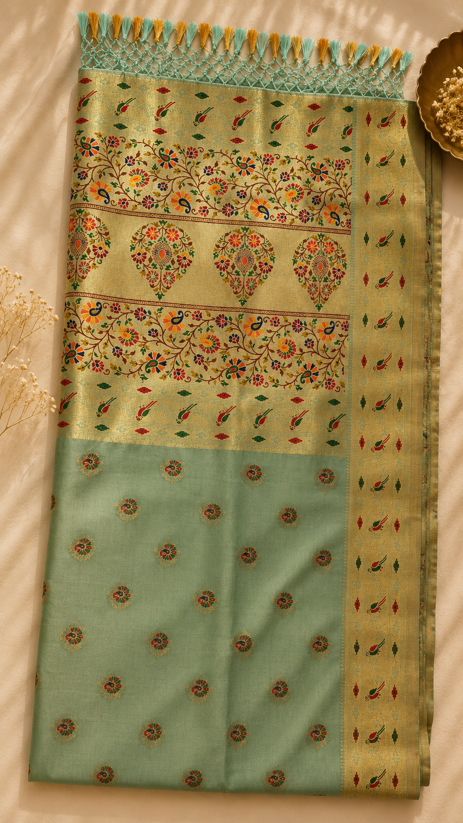 Pure Tripura Tussar Saree (Turquoise)
