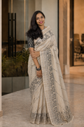 Cotton Silk Saree | Lightweight Handwoven Office Wear (Cream and Black)