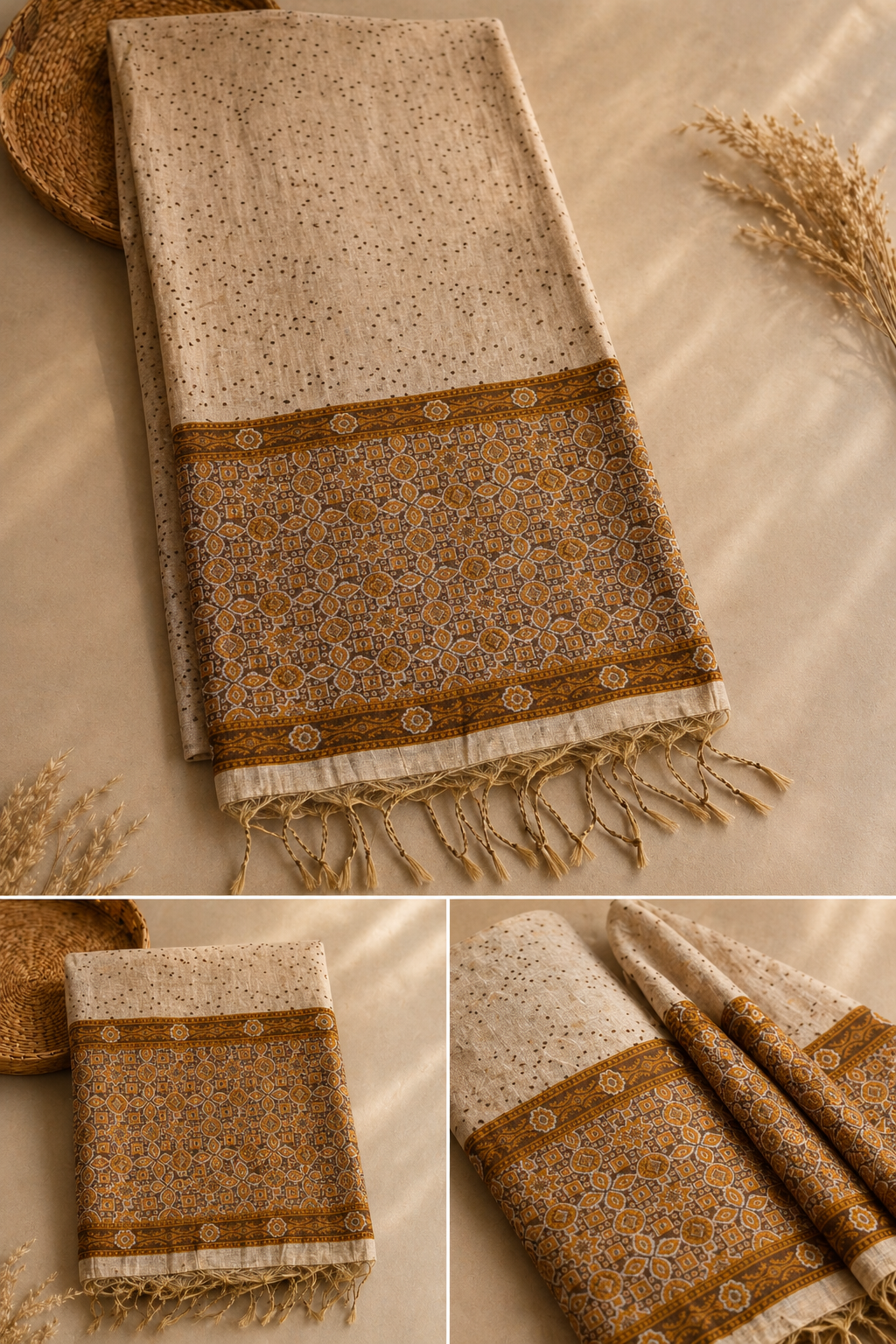 Cotton Silk Saree | Lightweight Handwoven Ethnic Wear (Beige)