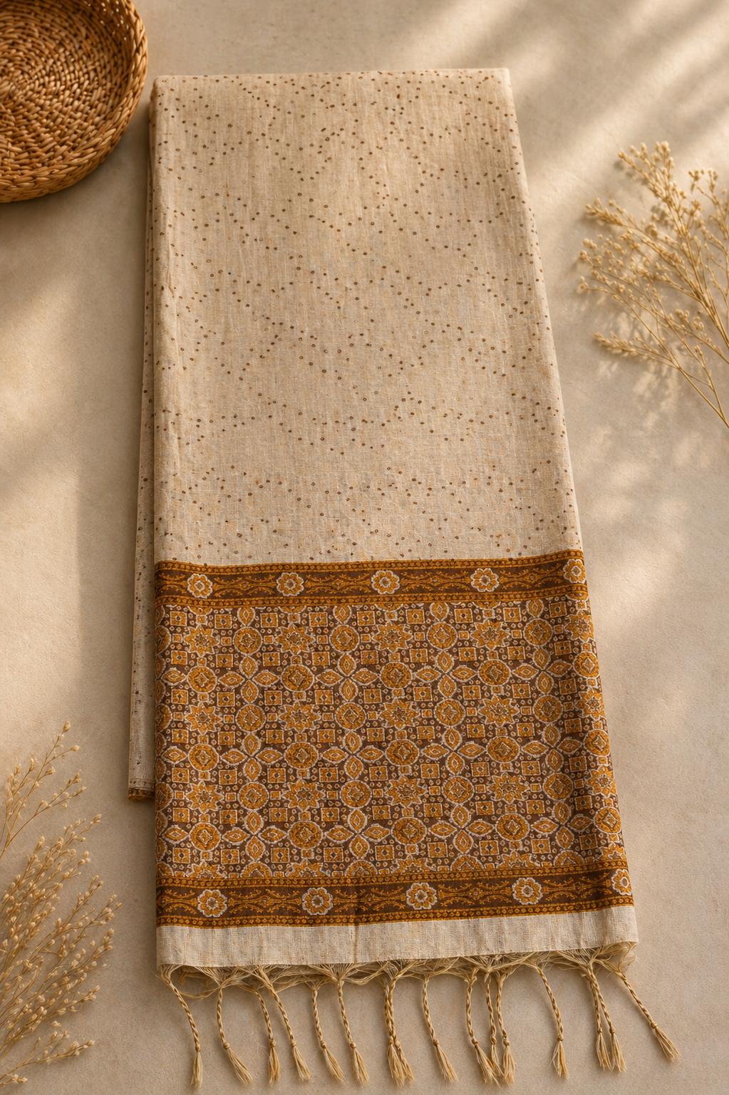 Cotton Silk Saree | Lightweight Handwoven Ethnic Wear (Beige)