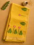 Kanaka Padma yellow Matka silk Jamdani saree with woven lotus motifs and zari border – Nayikaa
