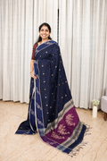 Model wearing Neelanjana navy blue Bengal cotton saree