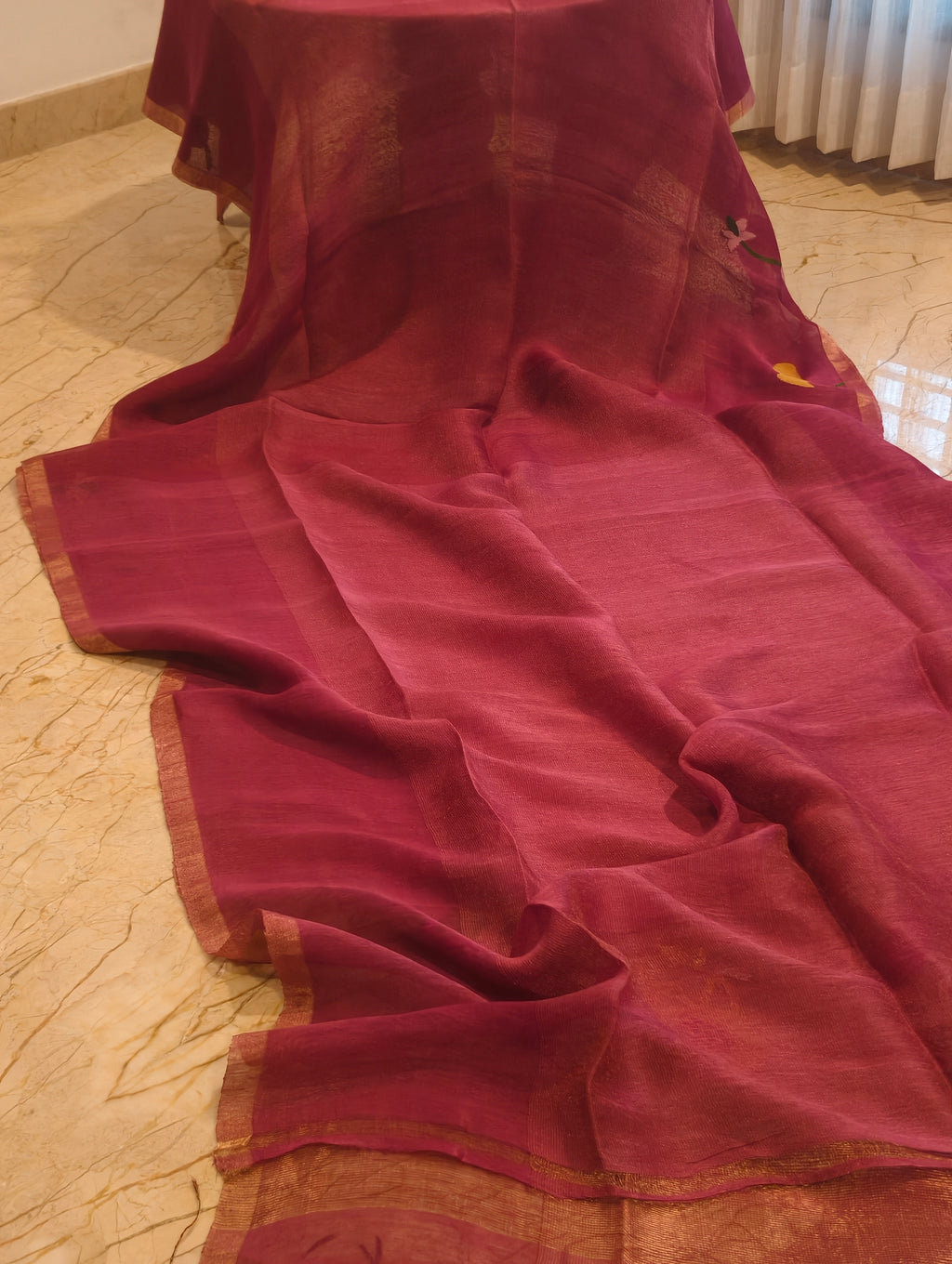 Gulabi Pakhi – Rose Pink Matka Silk Jamdani Saree