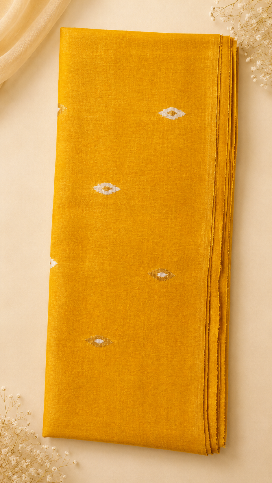 Matka Muslin Jamdani - Golden yellow fabric