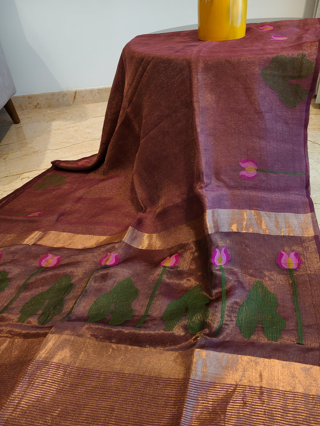 Padma Mocha – Brown Matka Silk Jamdani Saree