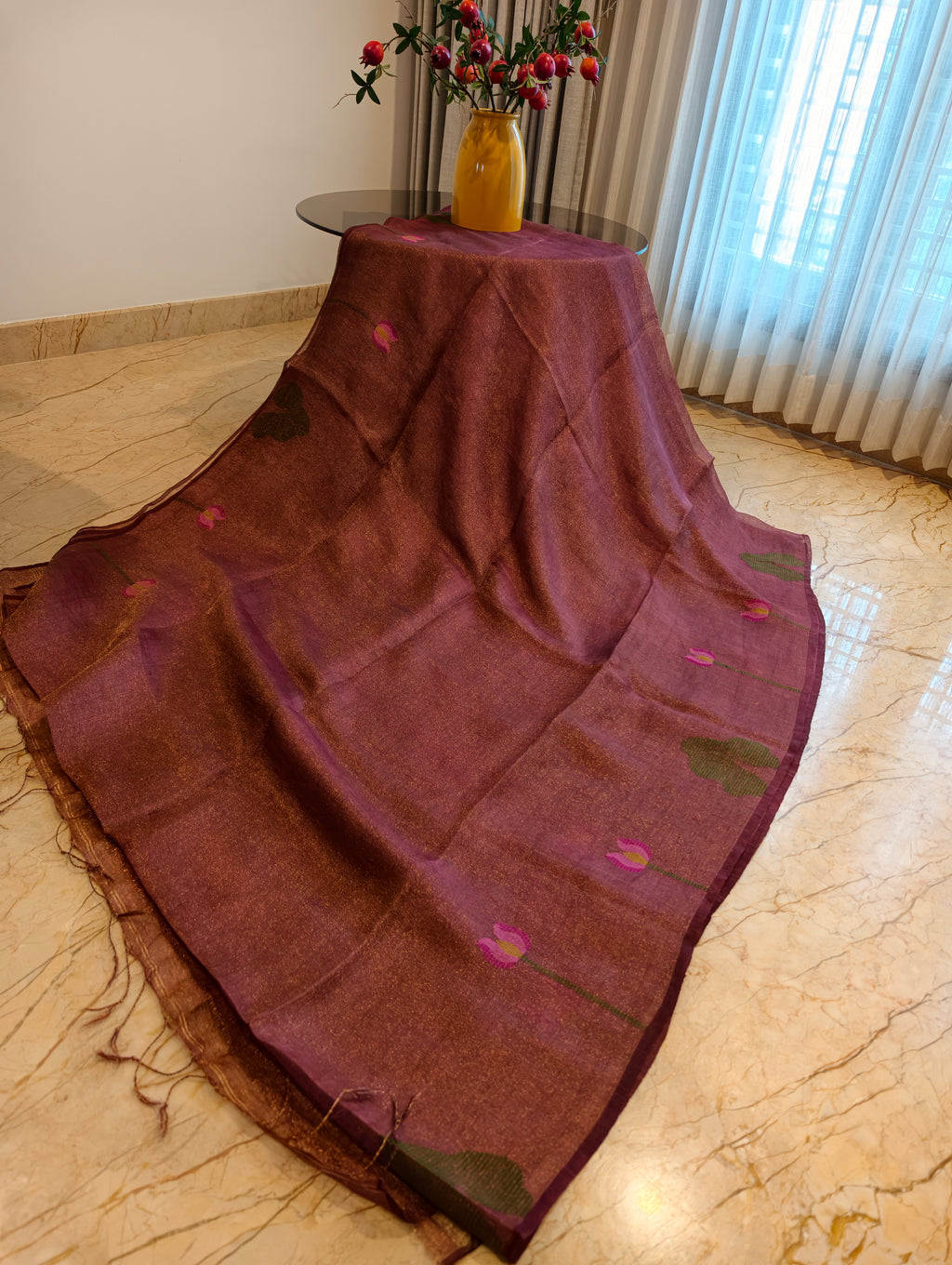 Padma Mocha – Brown Matka Silk Jamdani Saree