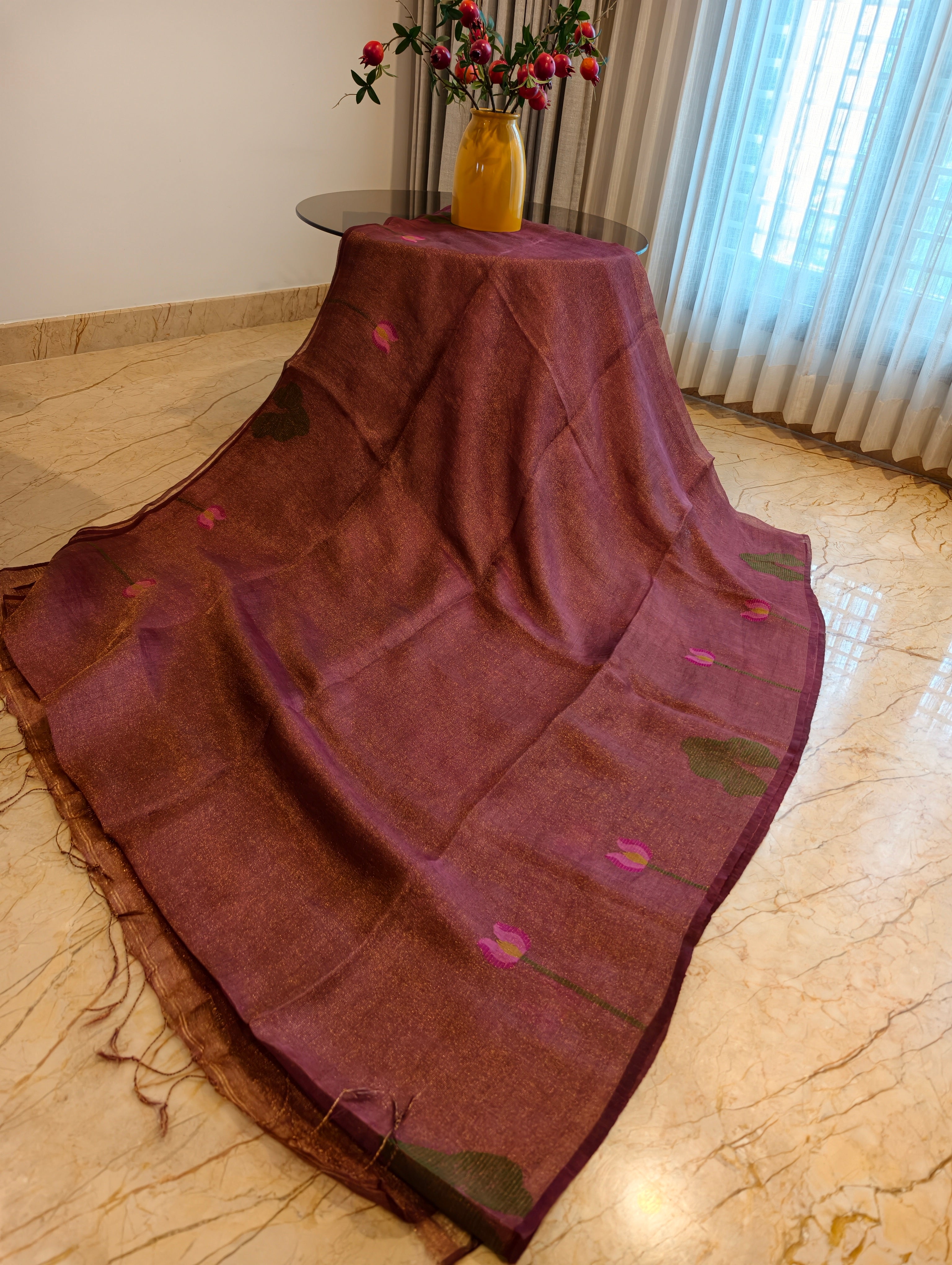 Padma Mocha – Brown Matka Silk Jamdani Saree