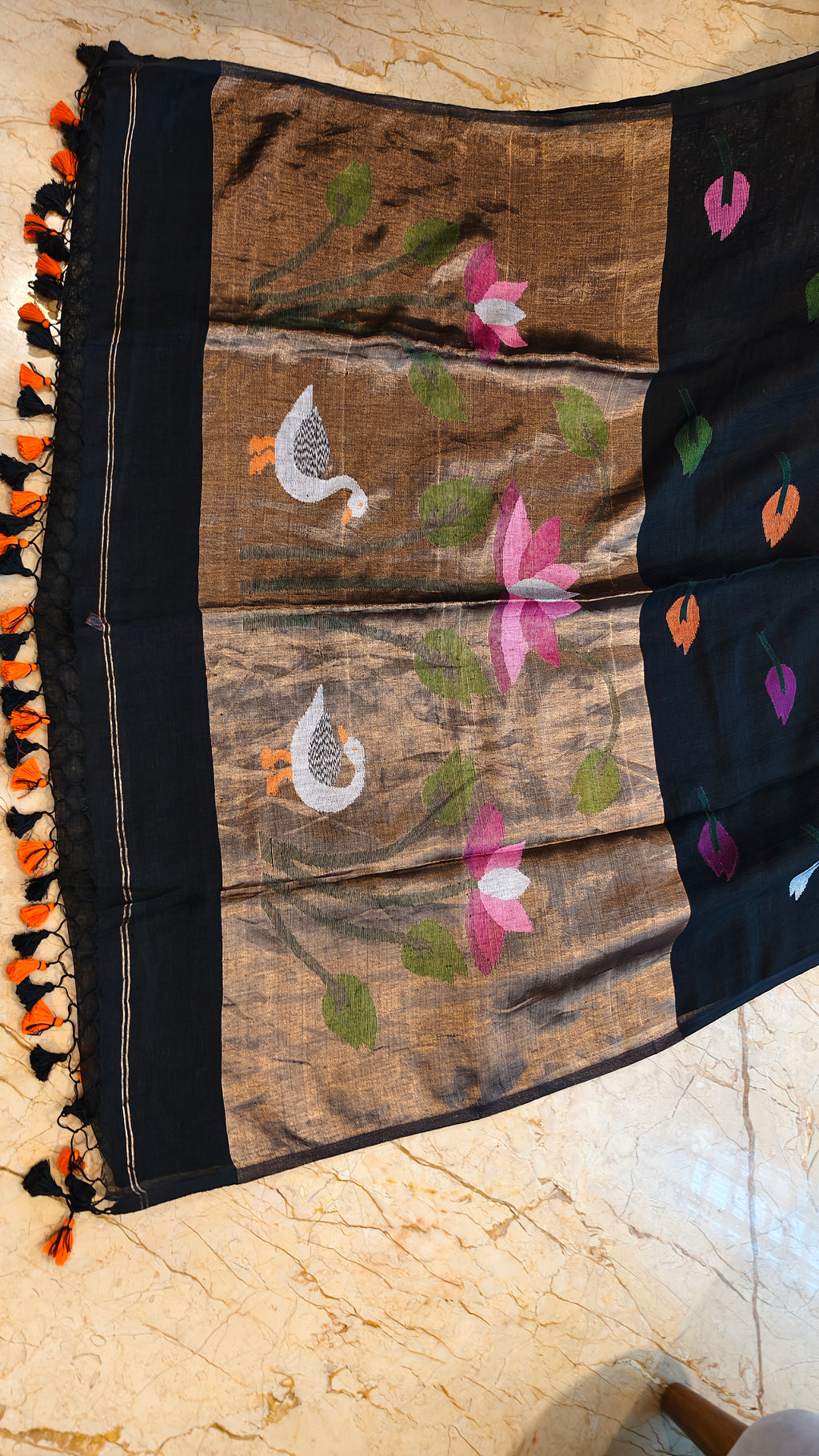 Krishna Kamalini – Black Linen Silk Jamdani Saree