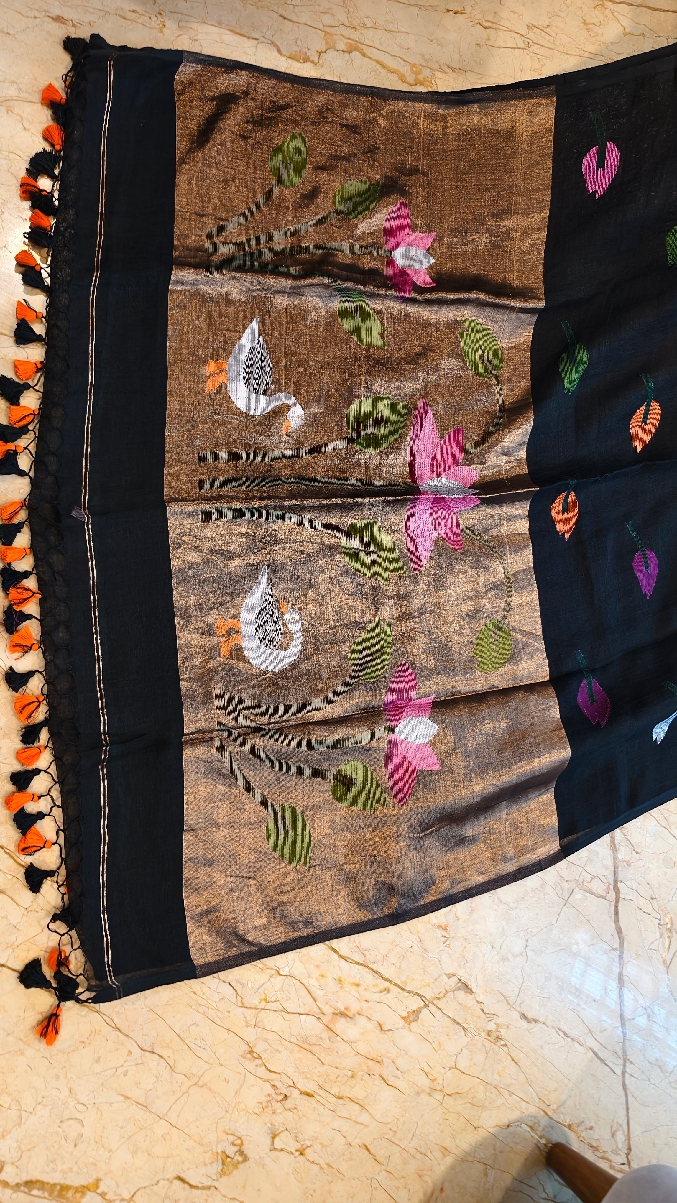 Krishna Kamalini – Black Linen Silk Jamdani Saree