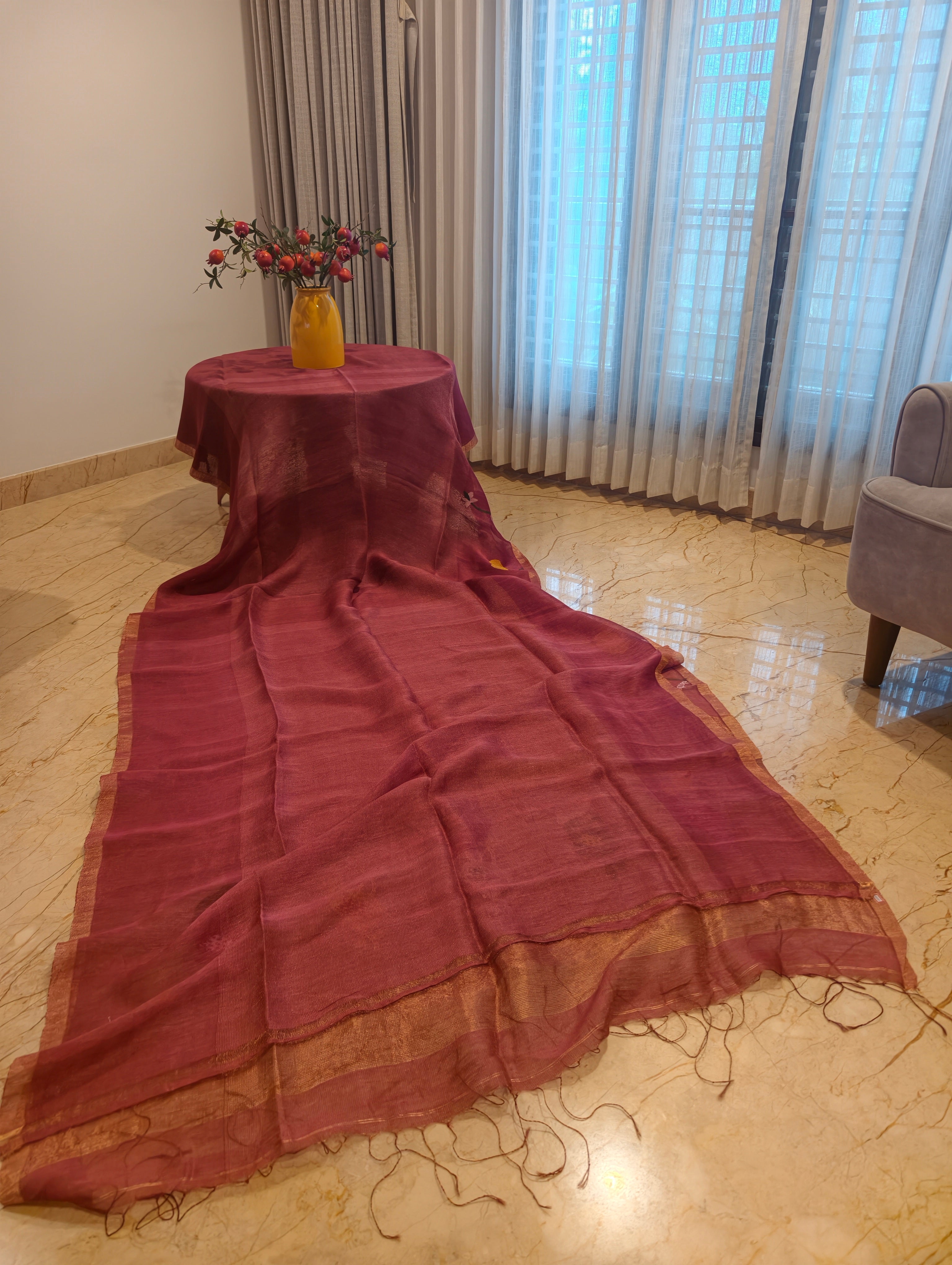 Gulabi Pakhi – Rose Pink Matka Silk Jamdani Saree